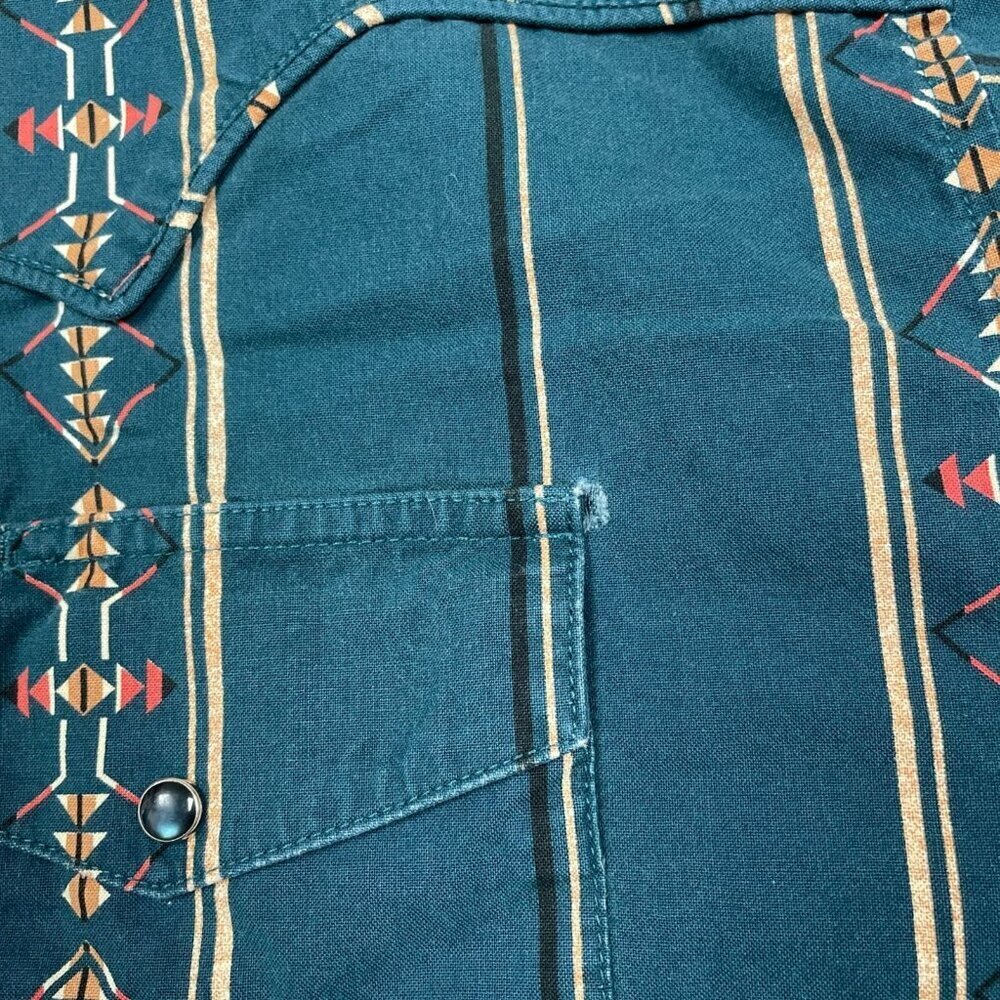 Vintage Wrangler Western Shirt XXL Teal Striped Long Sleeve Snap Button 6324 - Picture 4 of 8